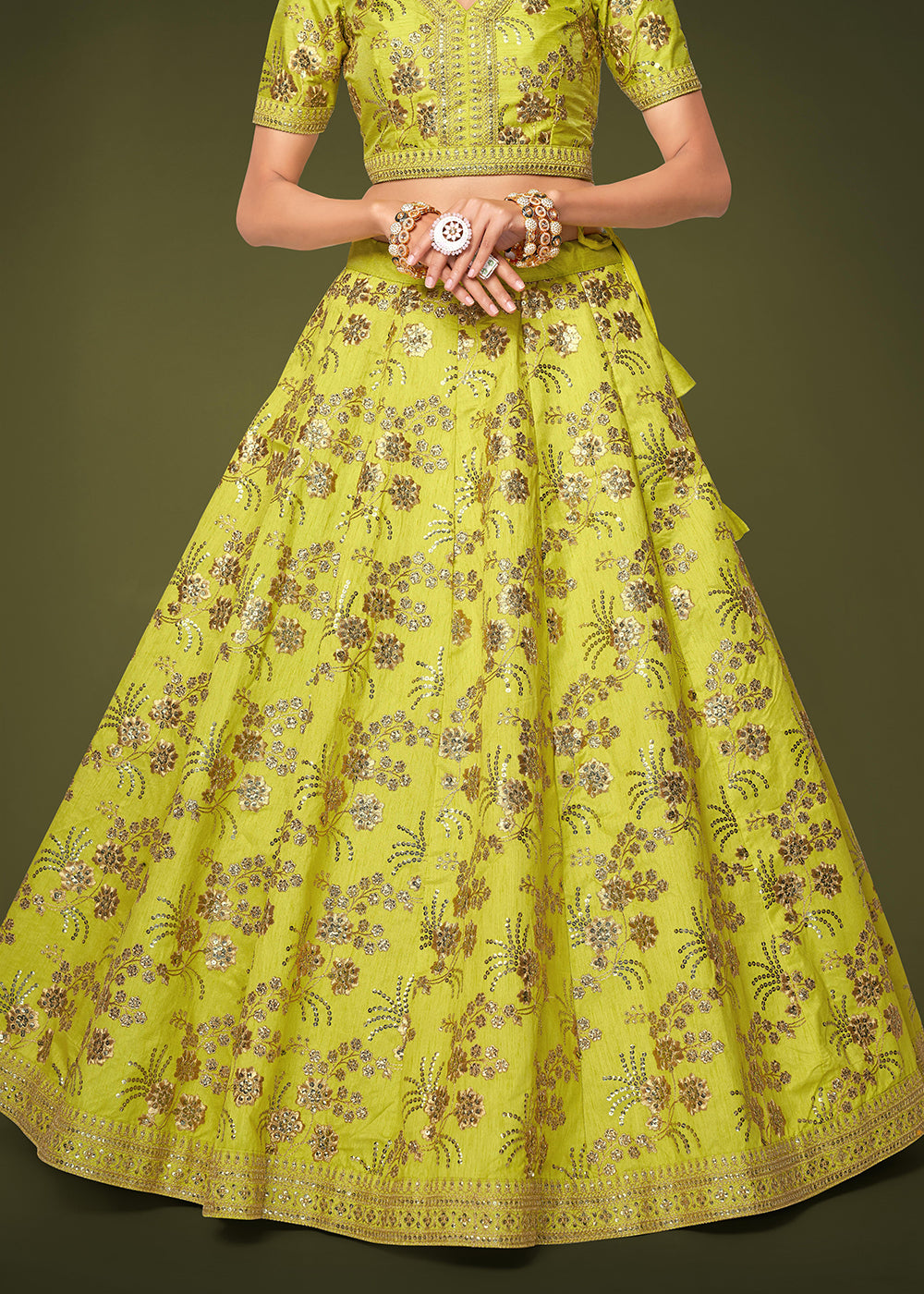 Buy Now Sequins & Zari Embroidered Green Silk Designer Lehenga Choli Online in USA, UK, Canada & Worldwide at Empress Clothing.