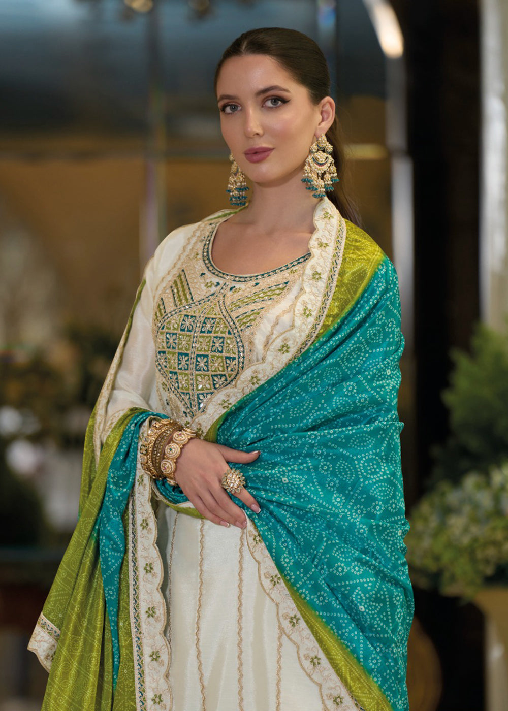 Buy Now Festive Style White & Blue Embroidered Palazzo Suit Online in USA, UK, Canada, Germany, Italy, France, Austria, UAE & Worldwide at Empress Clothing.