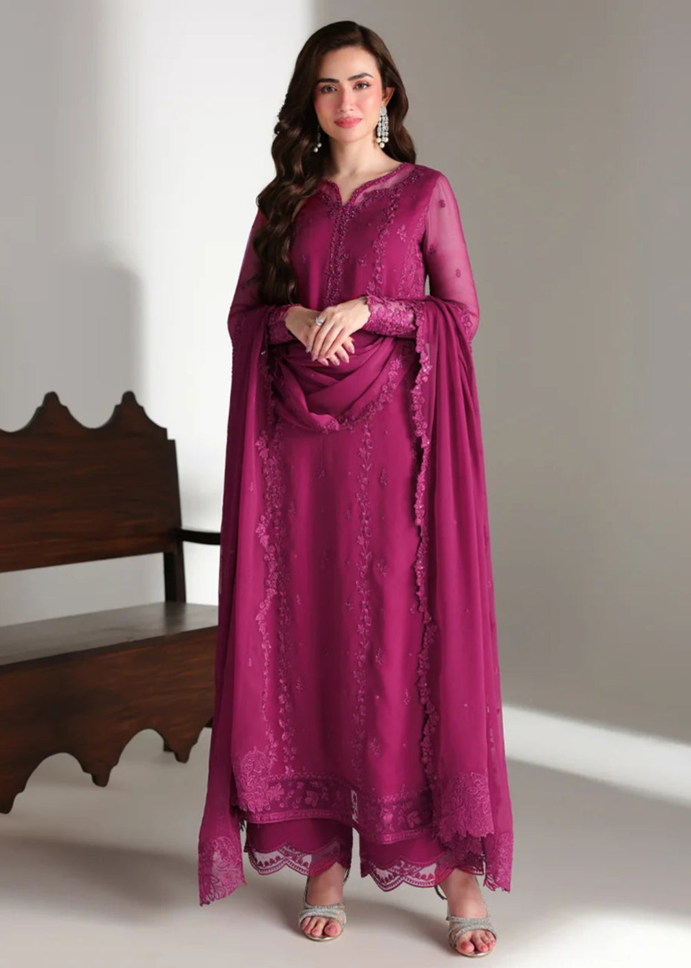Buy Ensembles Embroidered Festive Chiffon '26 by Azure | Zinnia Online in US, UK, Canada, France, Greece, Germany, Sweden, Austria, UAE & Worldwide at Empress.