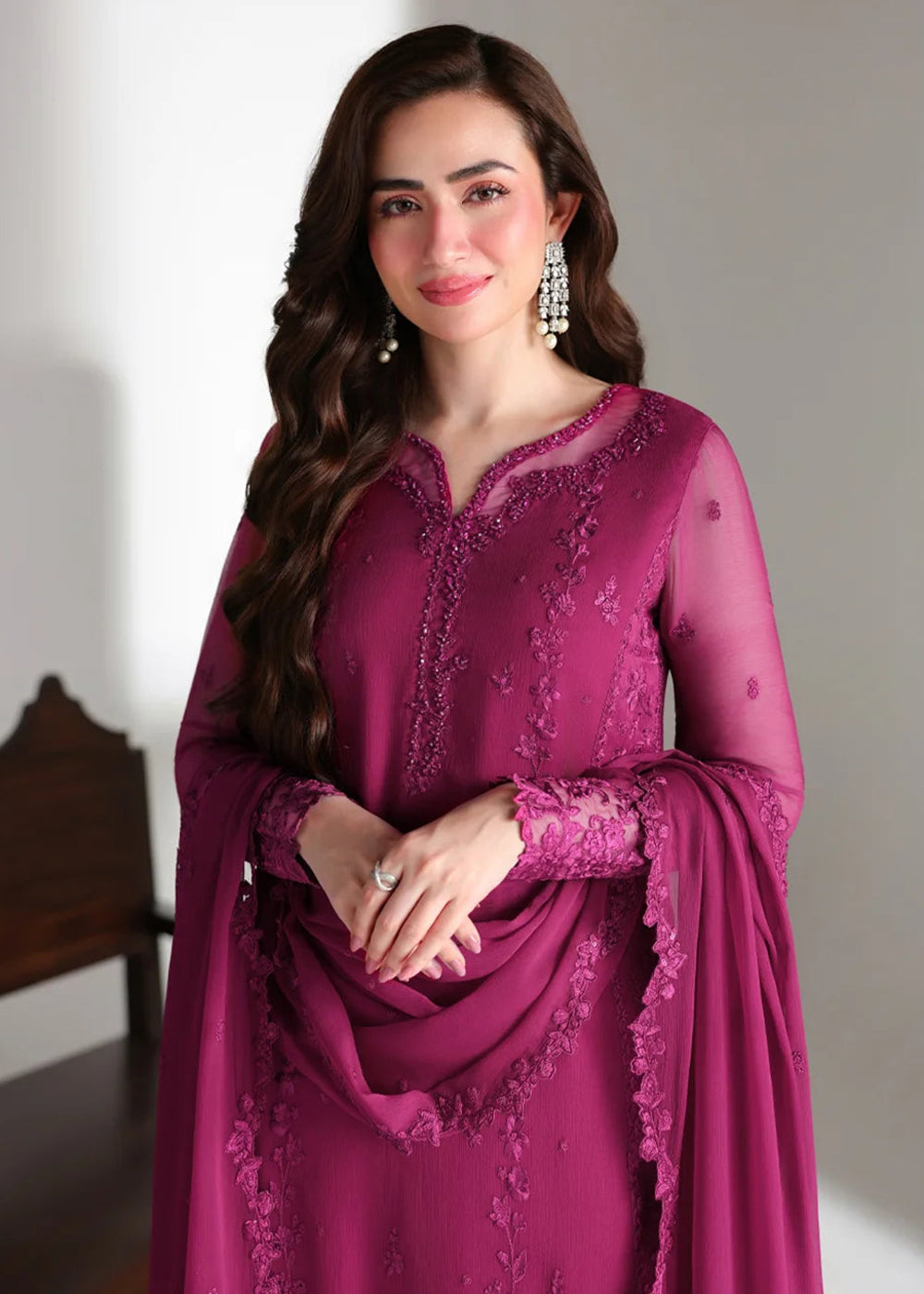 Buy Ensembles Embroidered Festive Chiffon &