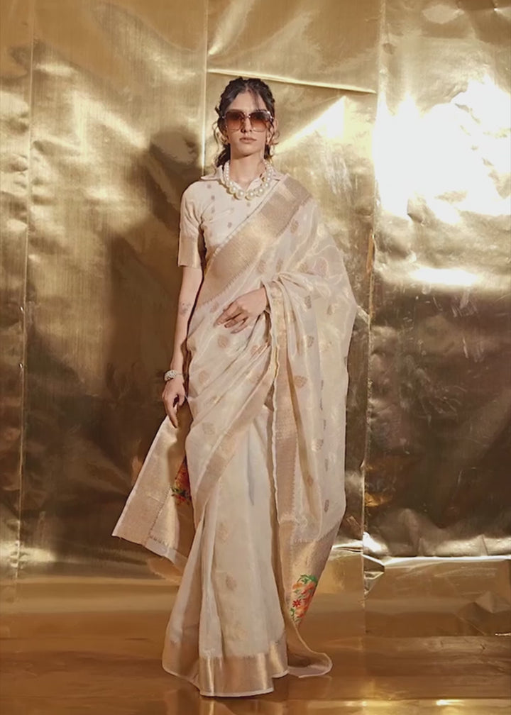 Buy Now Off White Handwoven Tissue Fabric Festive & Party Style Saree Online in USA, UK, Canada & Worldwide at Empress Clothing.