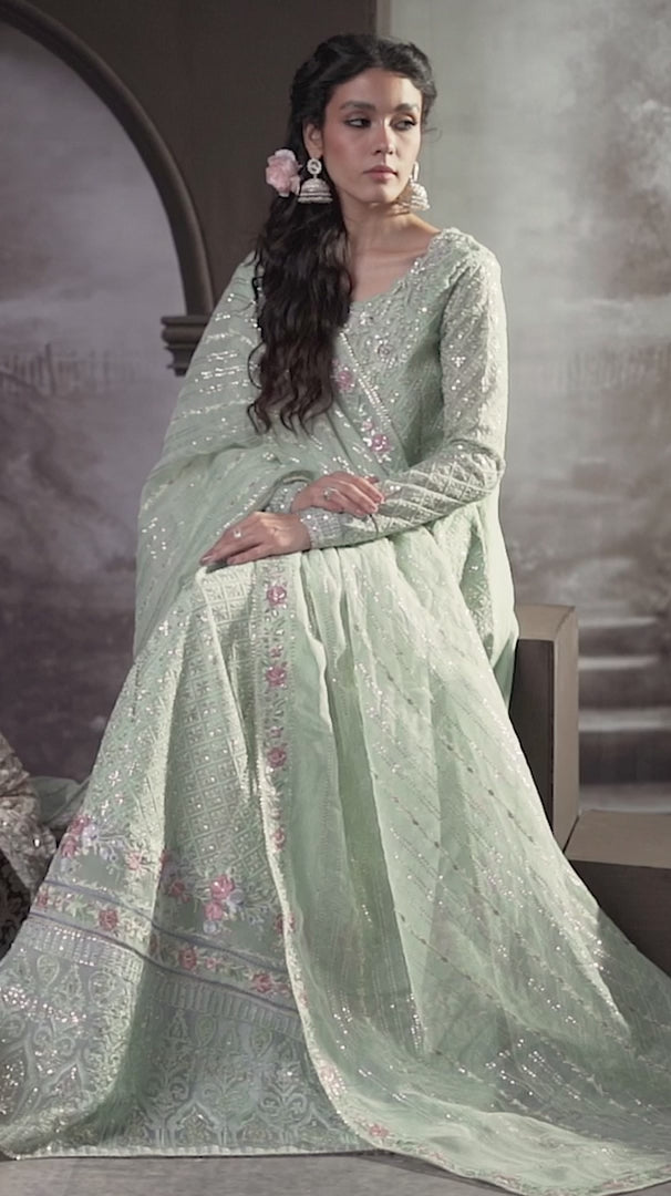 Buy Now Green Organza Net Pakistani Suit | Mushq | Qala Kamdaani | Haniya Online in USA, UK, Canada & Worldwide at Empress Clothing.