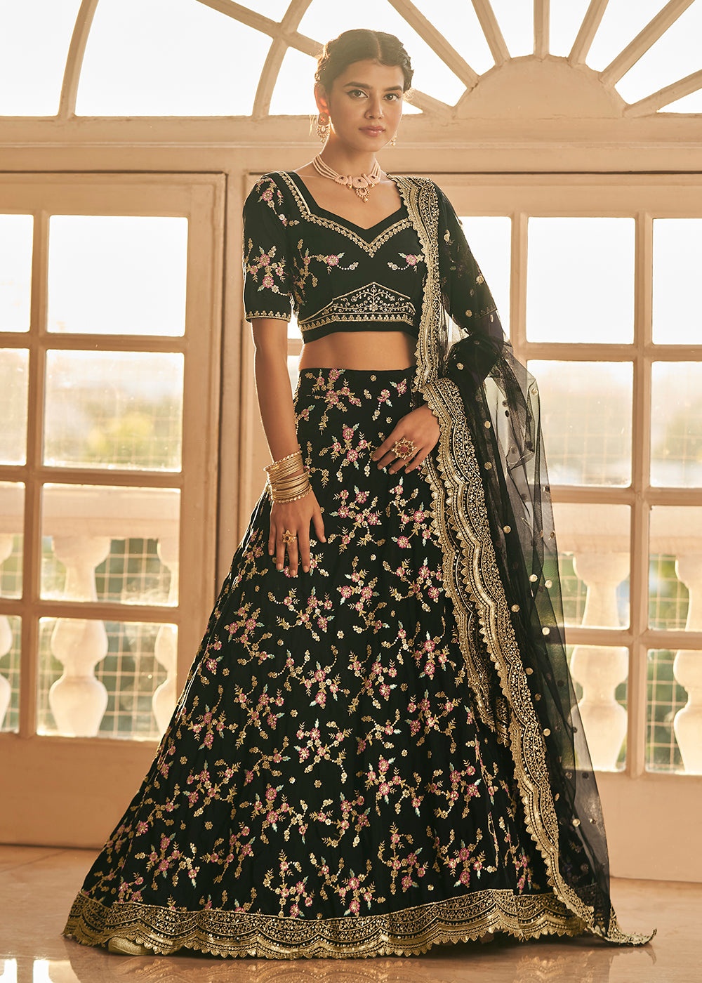 Buy Black Floral Print Lehenga Choli for Women Indian Wedding Wear and  Partywear Bridal Wera Function Wear Designer Lengha Choli Online in India 