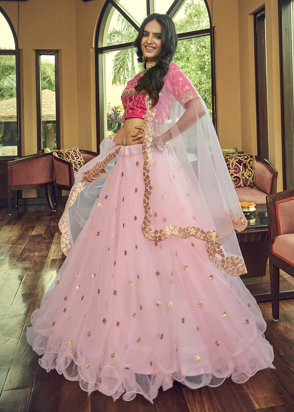 lehenga party dress White Embroidered Party Wear Lehenga in Net Fabric