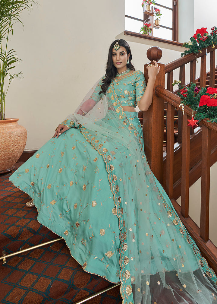 Buy Now Adorning Art Silk Sky Blue Wedding Lehenga Choli Online in USA, UK, Canada & Worldwide at Empress Clothing.