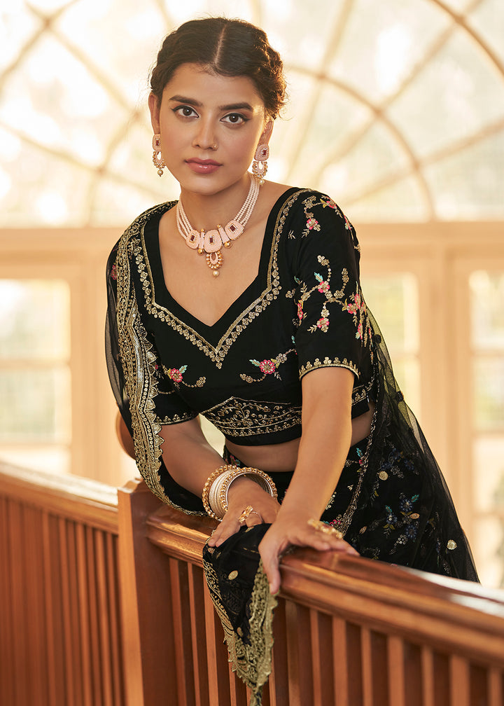 Buy Now Chinon Silk Black Multi Embroidered Wedding Lehenga Choli Online in USA, UK, Canada & Worldwide at Empress Clothing.