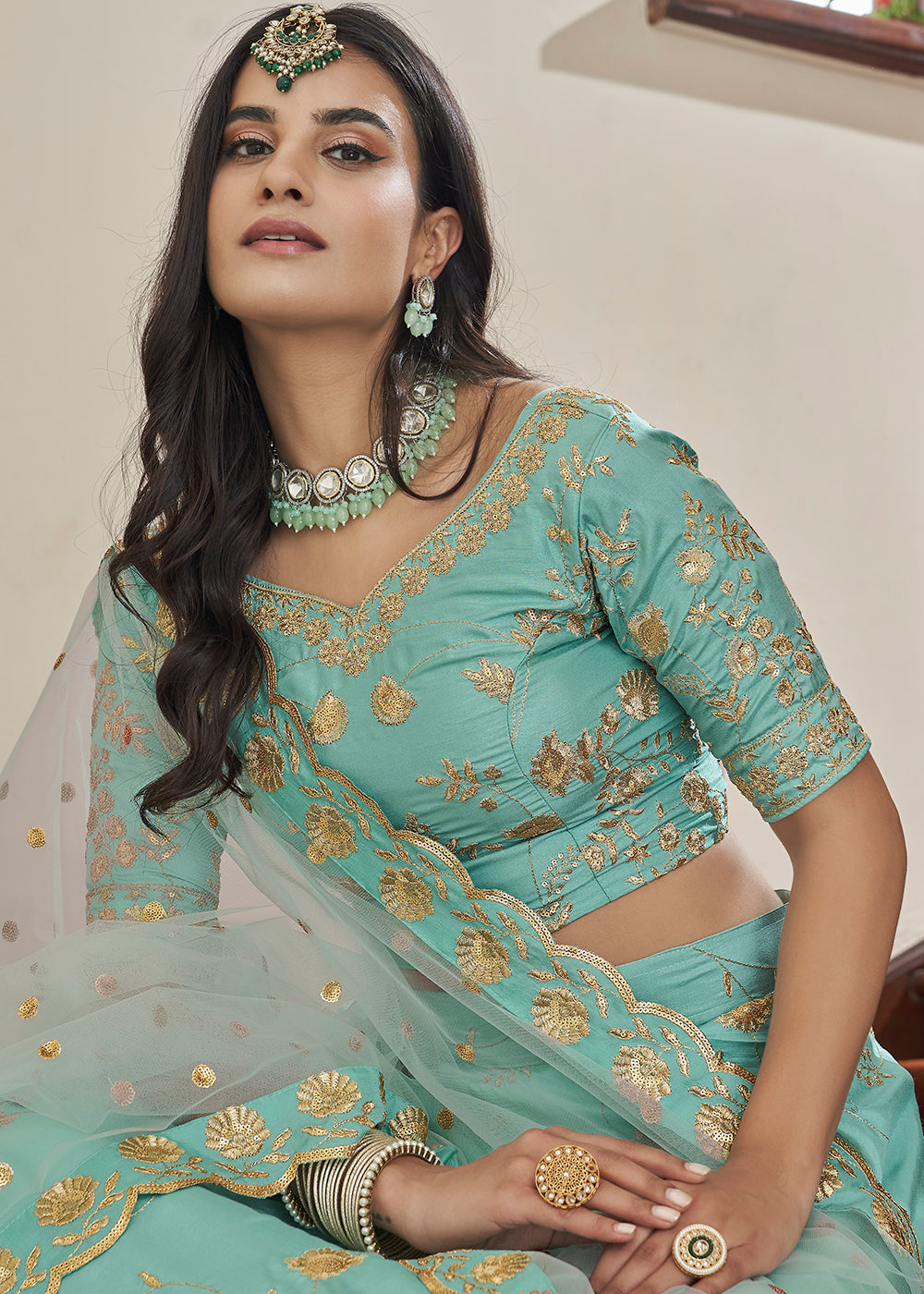 Buy Wedding Lehenga Choli - Adorning Art Silk Sky Blue Lehenga Choli –  Empress Clothing