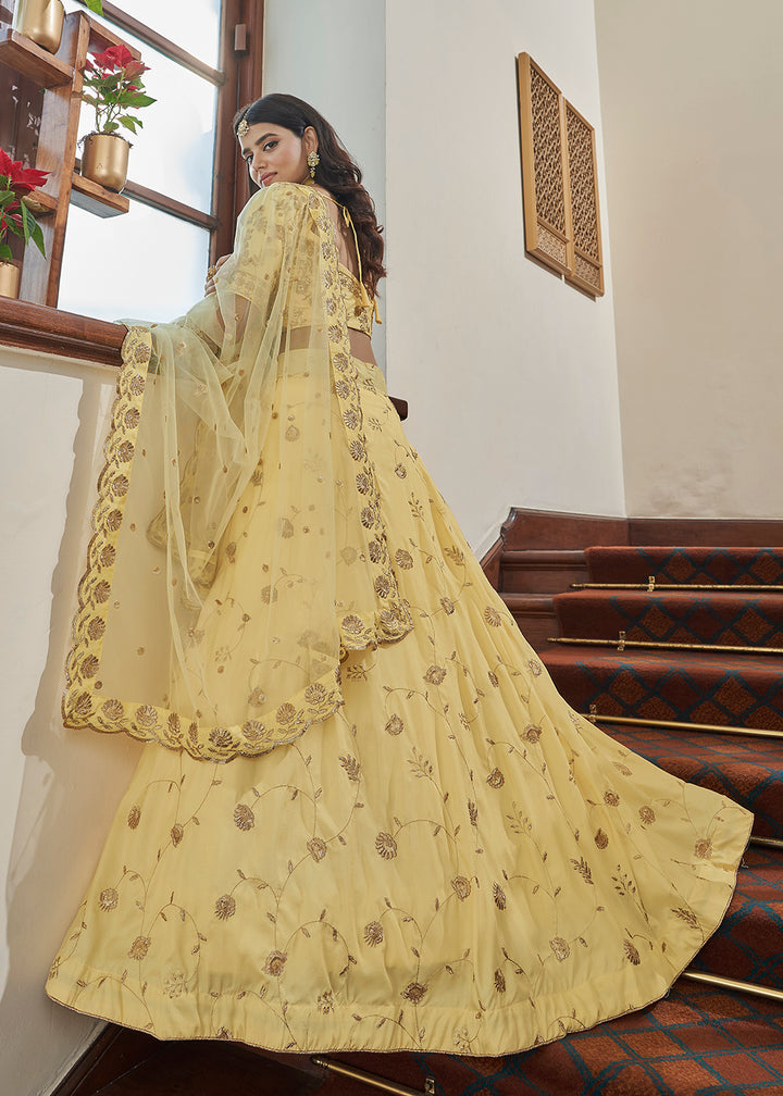 Buy Now Adorning Art Silk Light Yellow Wedding Lehenga Choli Online in USA, UK, Canada & Worldwide at Empress Clothing. 