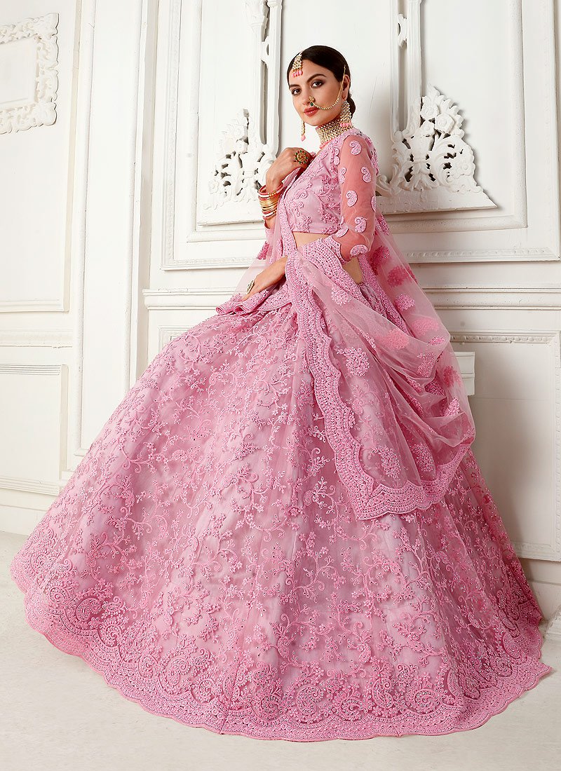 Flawless Pink A Line Trendy Wedding Lehenga Choli