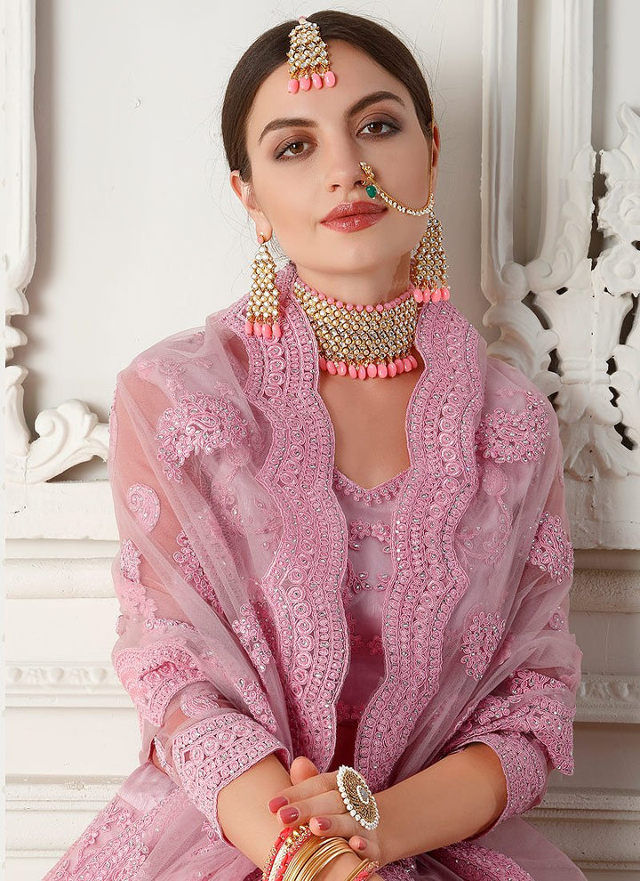 Flawless Pink A Line Trendy Wedding Lehenga Choli