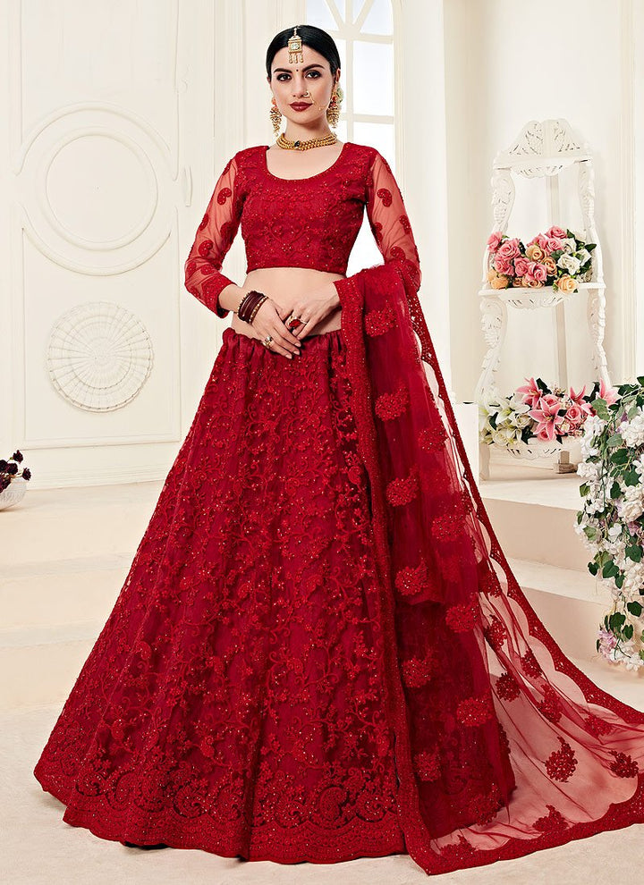 Chic Hot Red A Line Trendy Wedding Lehenga Choli