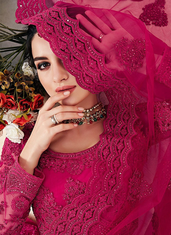 Hot Pink A Line Trendy Wedding Lehenga Choli