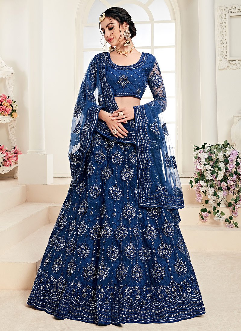 Royal Blue A Line Trendy Wedding Lehenga Choli
