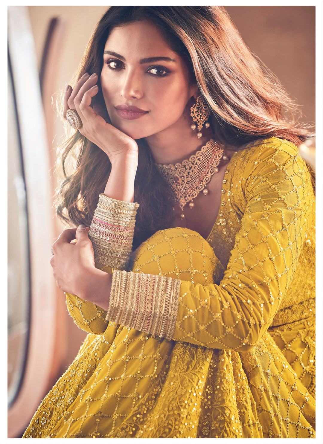 Buy Charming Yellow Floor Length Anarkali - Embroidered Anarkali Suit