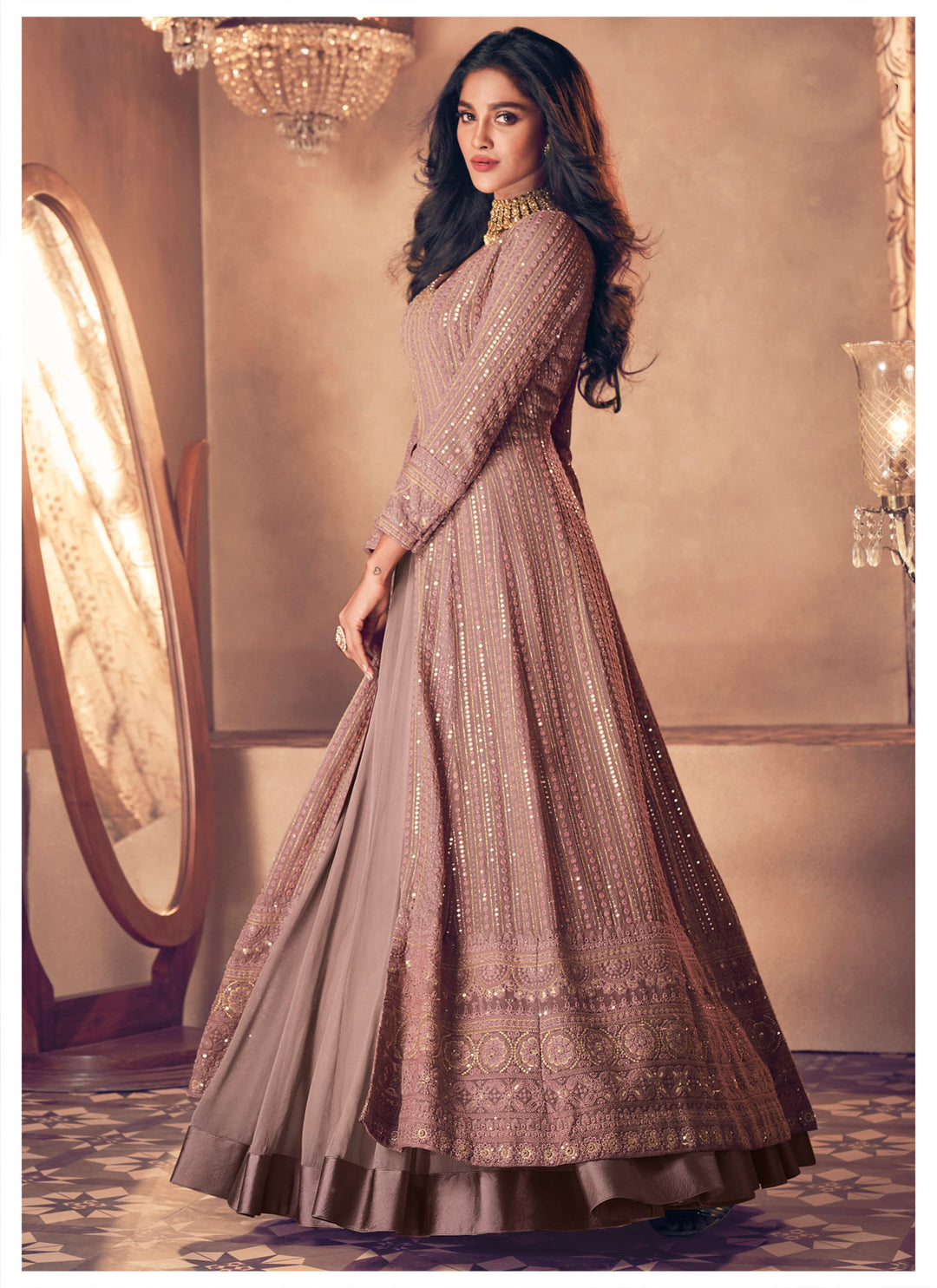 Buy Pretty Mauve Floor Length Anarkali - Embroidered Anarkali Suit
