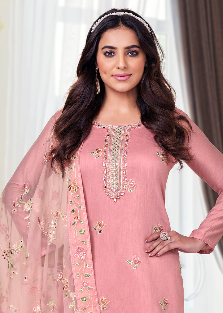 Buy Now Viscose Silk Brilliant Pink Embroidered Salwar Kameez Online in USA, UK, Canada & Worldwide at Empress Clothing.