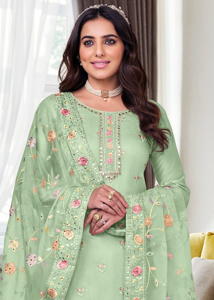 Buy Now Viscose Silk Winsome Green Embroidered Salwar Kameez Online in USA, UK, Canada & Worldwide at Empress Clothing.