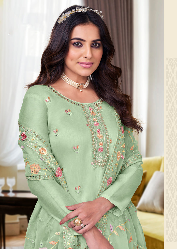 Buy Now Viscose Silk Winsome Green Embroidered Salwar Kameez Online in USA, UK, Canada & Worldwide at Empress Clothing.