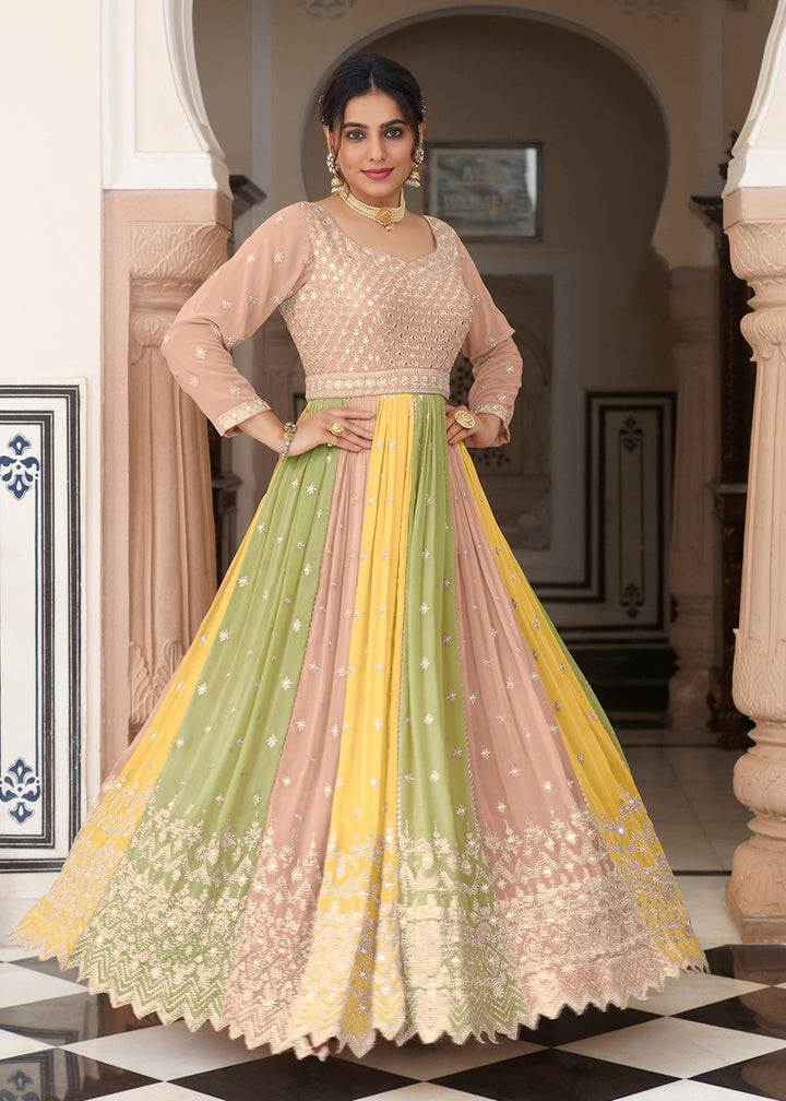 Buy Now Embroidered Beige Multicolor Function Wear Anarkali Gown Online in USA, UK, Australia, New Zealand, Canada, Italy & Worldwide at Empress Clothing.