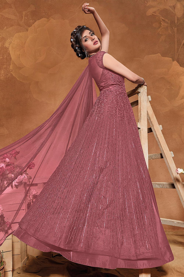 Buy Outstanding Pink Anarkali - Net Floor Length Anarkali Suit