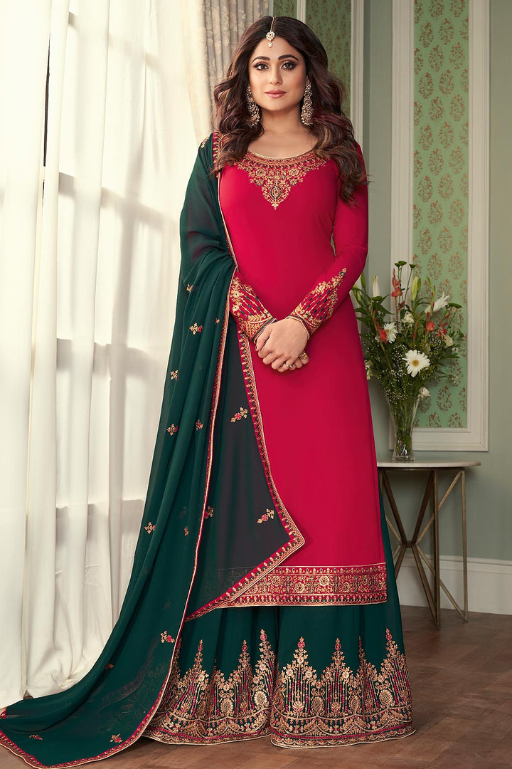 Buy Pink & Green Suit - Shamita Shetty Georgette Palazzo Suit