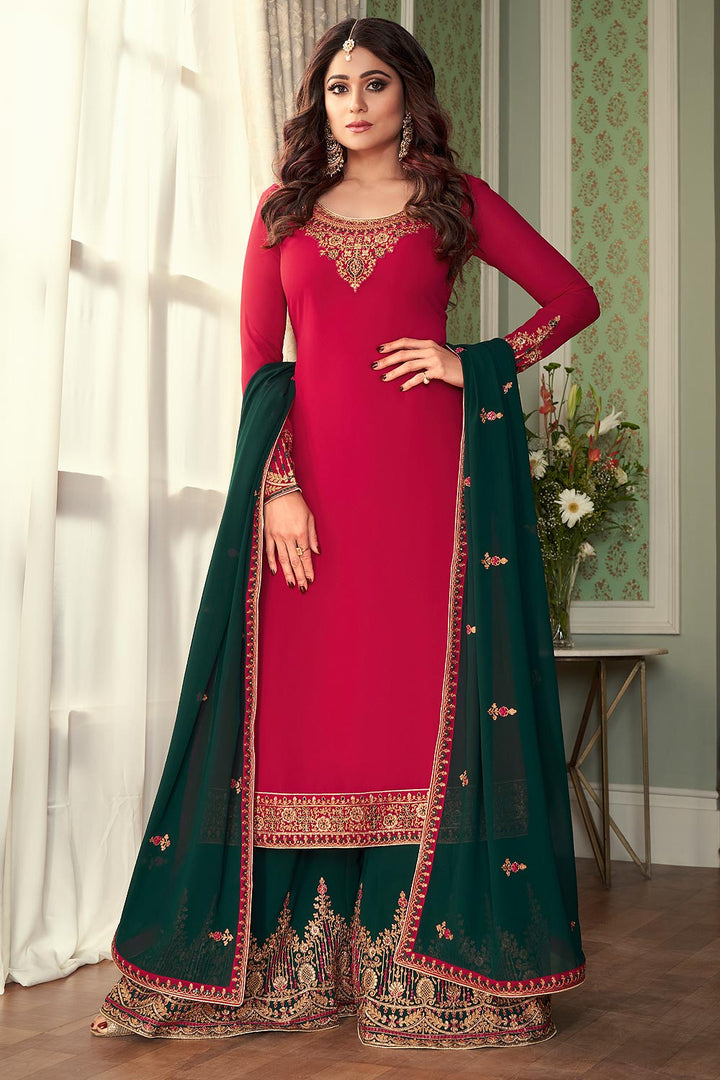 Buy Pink & Green Suit - Shamita Shetty Georgette Palazzo Suit