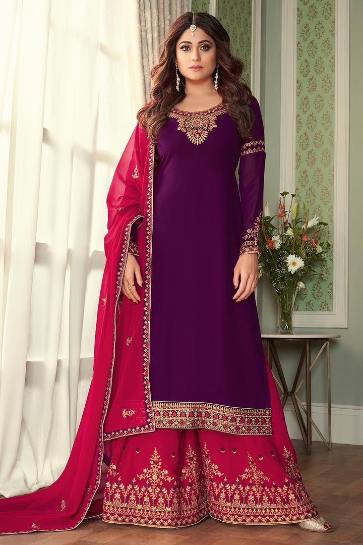 Buy Purple & Pink Suit - Shamita Shetty Georgette Palazzo Suit