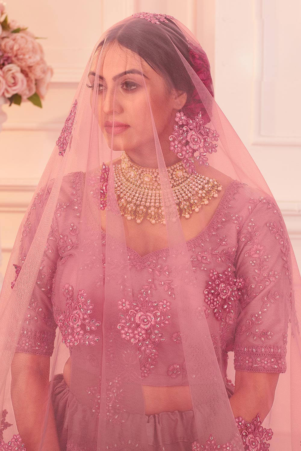 Buy Blush Pink Wedding Lehenga - Stone Embroidered Lehenga Choli