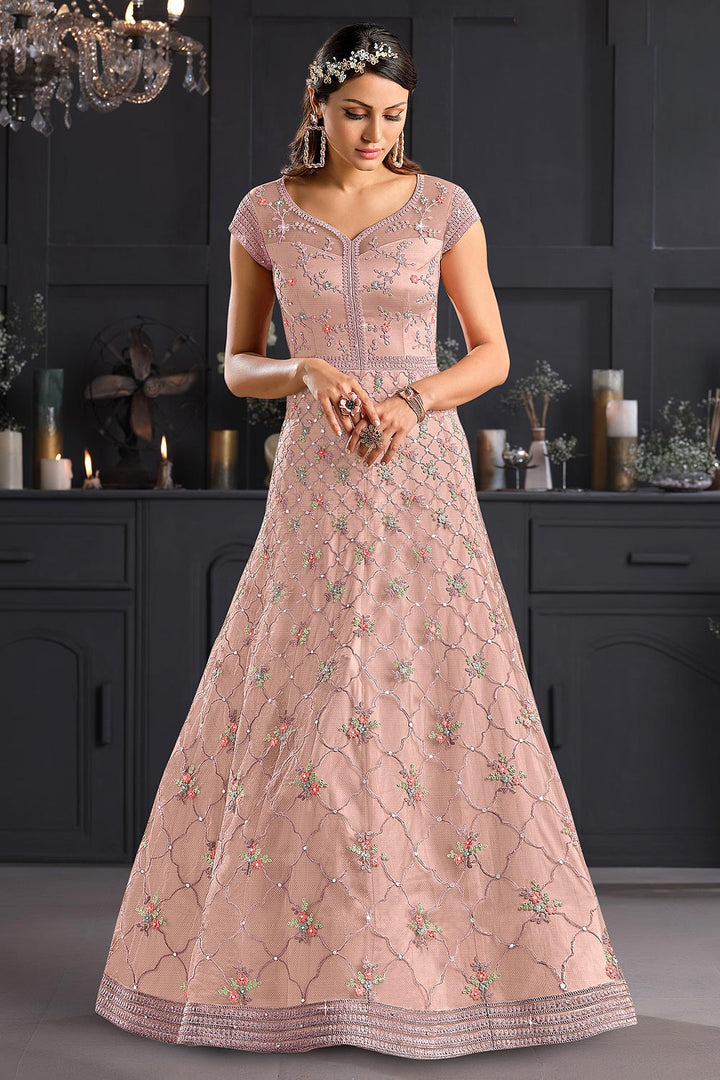 Buy Light Pink Butterfly Net Anarkali - Wedding Anarkali Suit