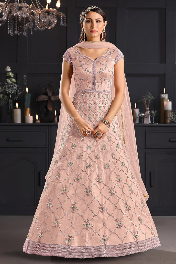 Buy Light Pink Butterfly Net Anarkali - Wedding Anarkali Suit