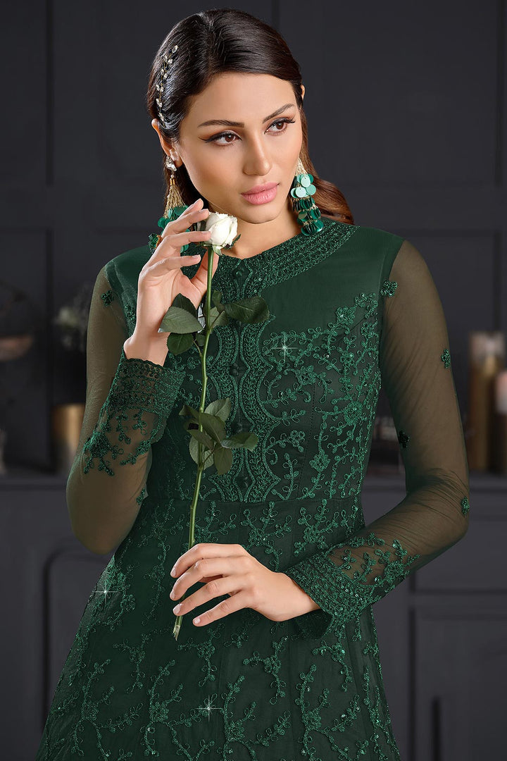 Buy Bottle Green Butterfly Net Anarkali - Wedding Anarkali Suit
