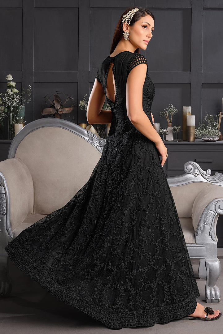 Buy Sable Black Butterfly Net Anarkali - Wedding Anarkali Suit