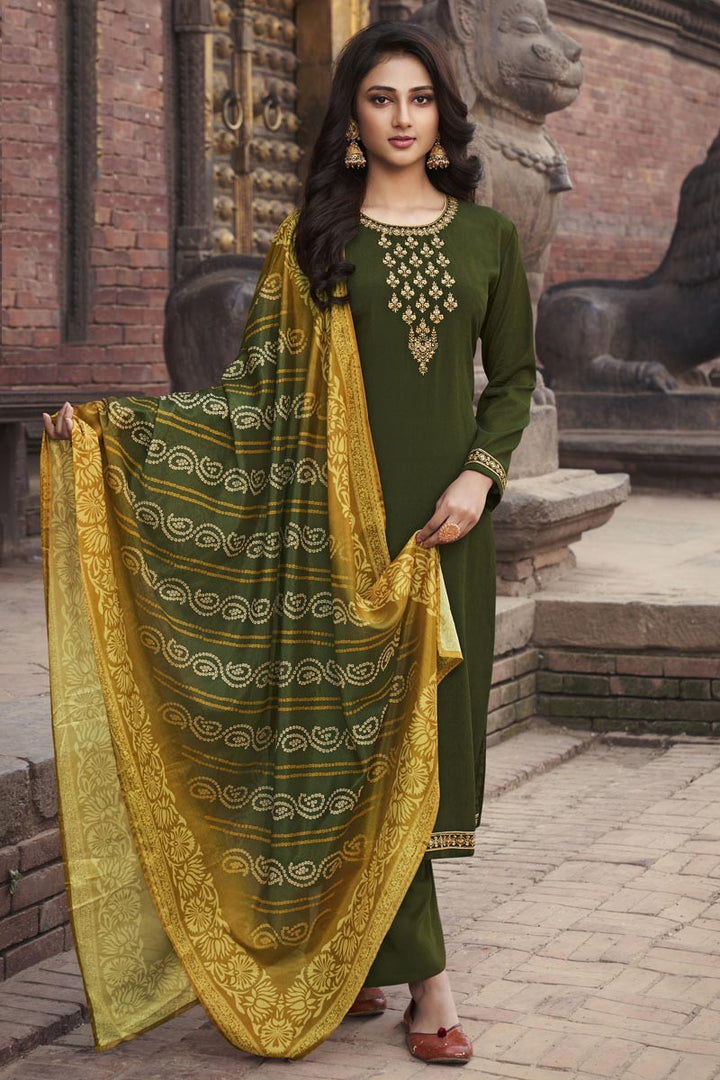 Green Chiffon Suit - Buy Embroidered Festive Palazzo Suit