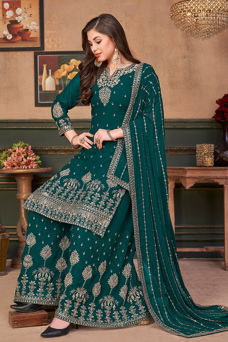 Buy Pakistani Style Teal Green Suit - Embroidered Palazzo Salwar Suit Empress Clothing Buy Pakistani Style Teal Green Suit - Embroidered Palazzo Salwar Suit Empress Clothing