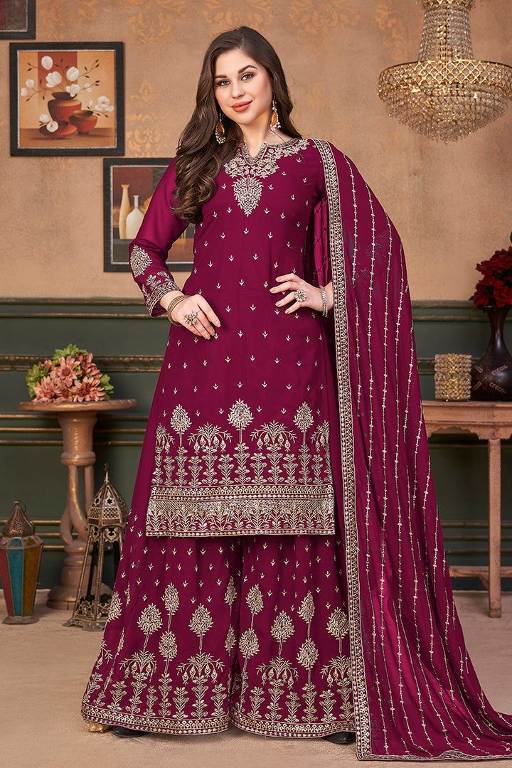 Buy Pakistani Style Rani Pink Suit - Embroidered Palazzo Salwar Suit