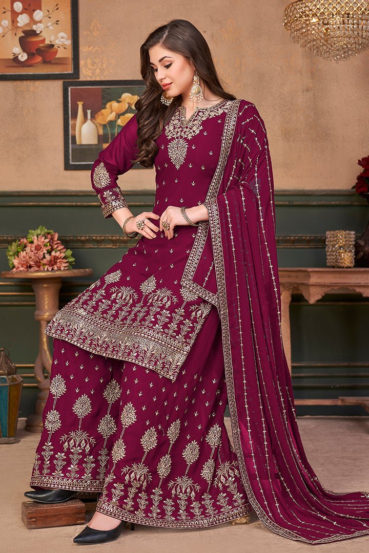 Buy Pakistani Style Rani Pink Suit - Embroidered Palazzo Salwar Suit