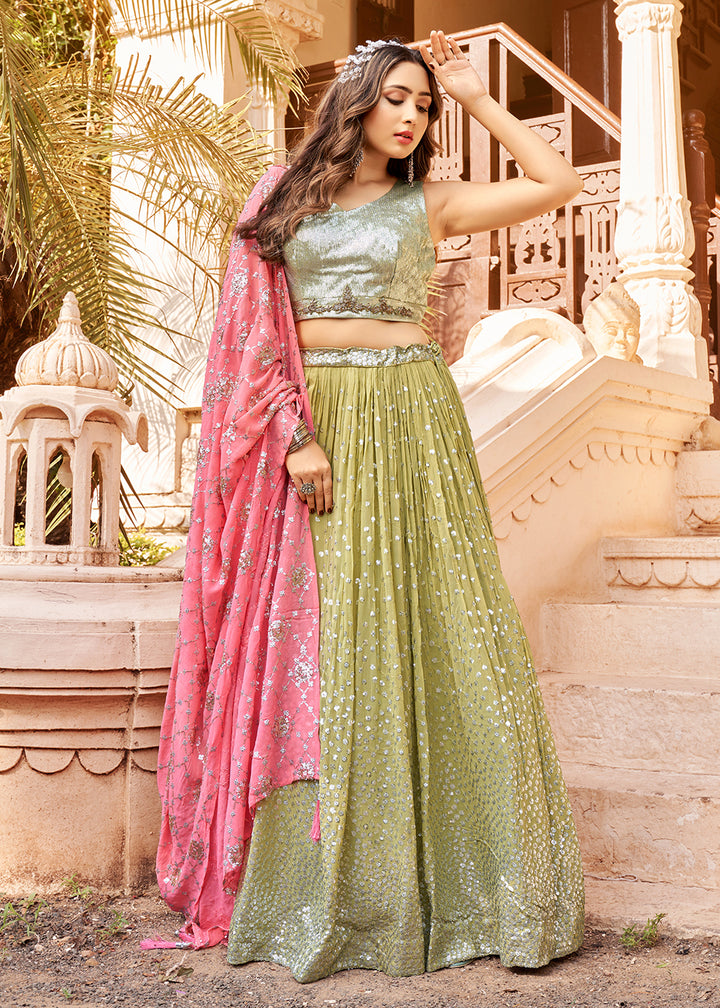 Buy Now Ingenious Pistachio Green Silver Sequins Party Wear Lehenga Choli Online in USA, UK, Canada & Worldwide at Empress Clothing.