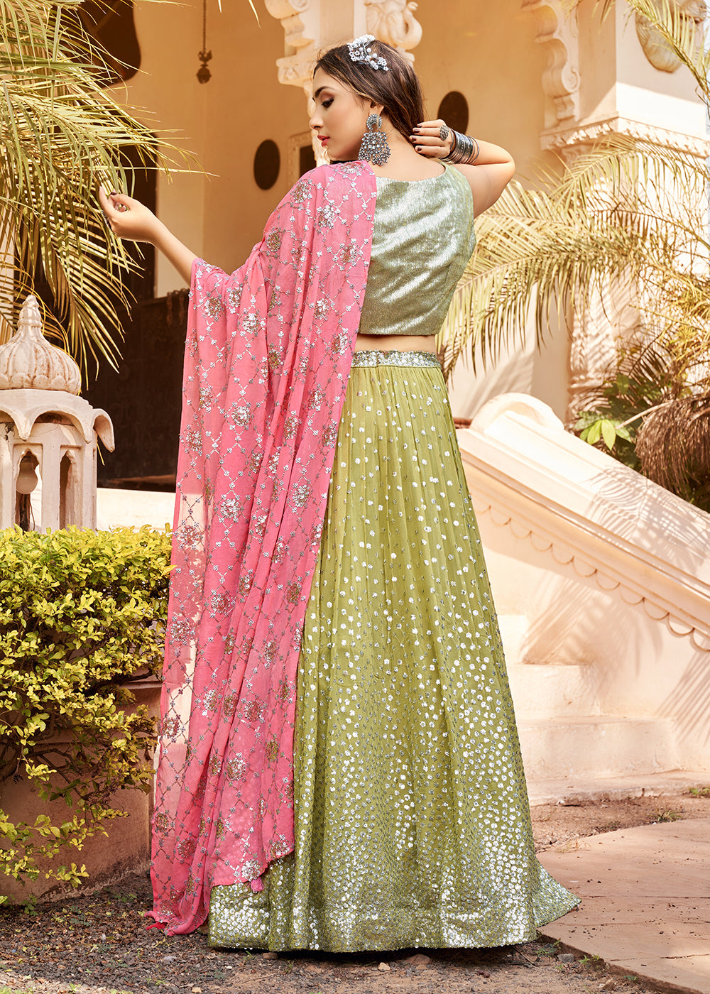 Buy Now Ingenious Pistachio Green Silver Sequins Party Wear Lehenga Choli Online in USA, UK, Canada & Worldwide at Empress Clothing.