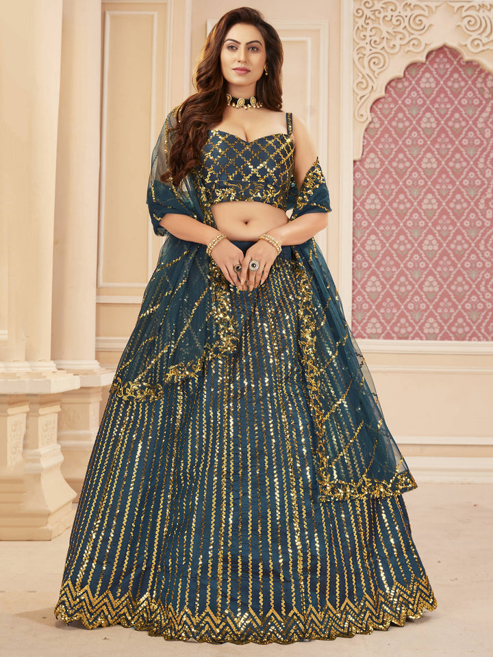 Buy Blue & Golden Lehenga - Embroidered Wedding Lehenga Choli