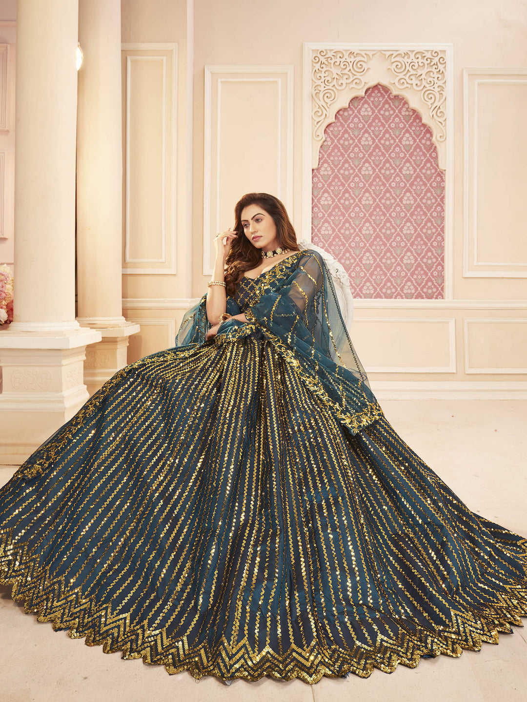 Buy Blue & Golden Lehenga - Embroidered Wedding Lehenga Choli