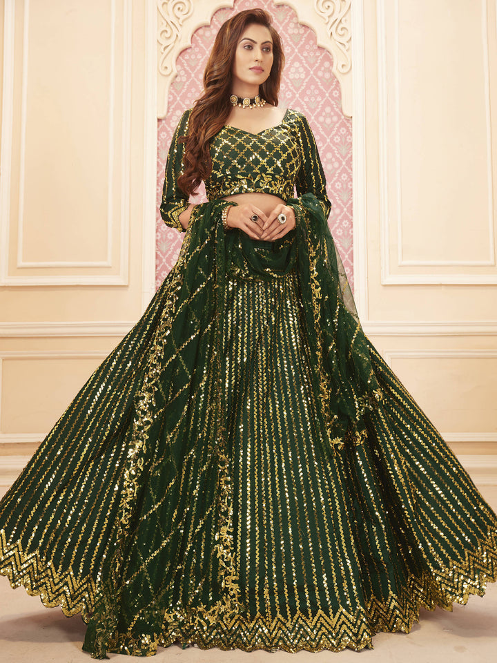 Buy Green & Golden Lehenga - Embroidered Wedding Lehenga Choli