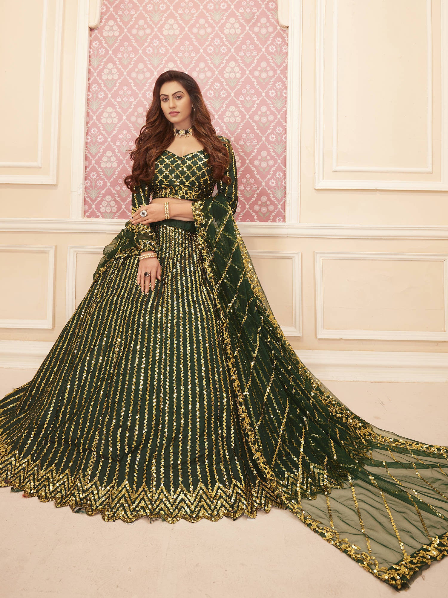 Buy Designer Lehenga - Dark Green Zari Embroidery Wedding Lehenga Choli