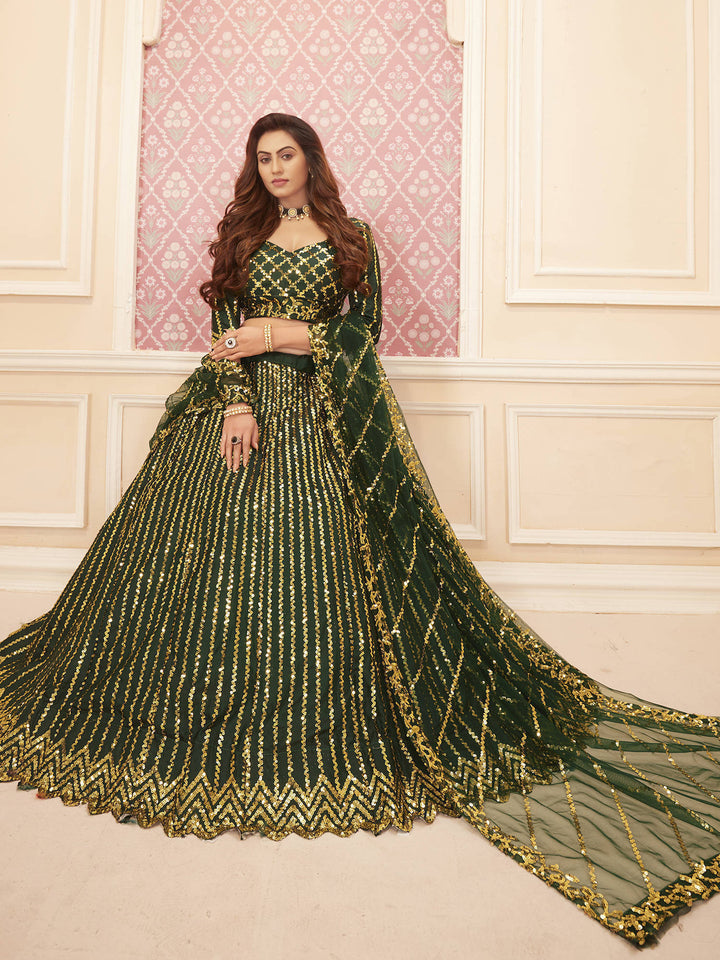 Buy Green & Golden Lehenga - Embroidered Wedding Lehenga Choli