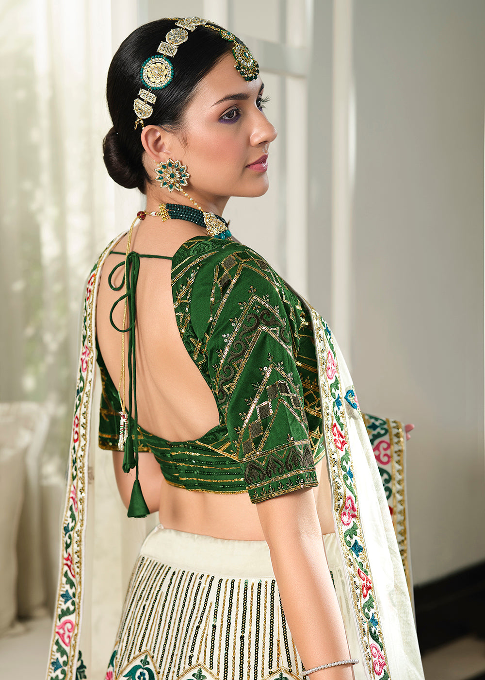 Buy Now Festive White & Green Sequins Embroidered Wedding Trendy Lehenga Choli Online in USA, UK, Canada & Worldwide at Empress Clothing.
