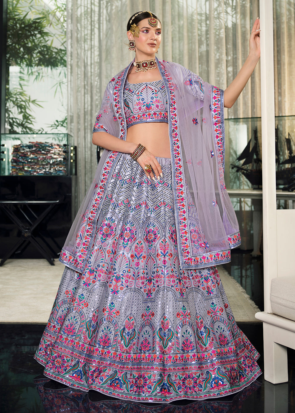 Buy Now Festive Violet Sequins Embroidered Wedding Trendy Lehenga Choli Online in USA, UK, Canada & Worldwide at Empress Clothing.