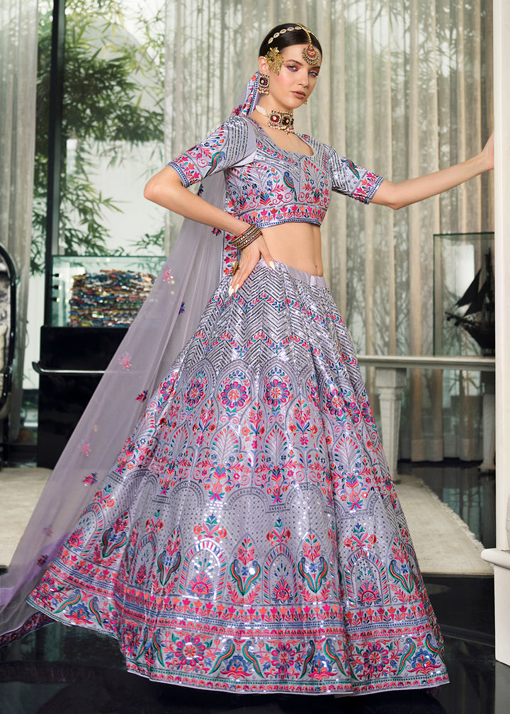 Buy Now Festive Violet Sequins Embroidered Wedding Trendy Lehenga Choli Online in USA, UK, Canada & Worldwide at Empress Clothing.