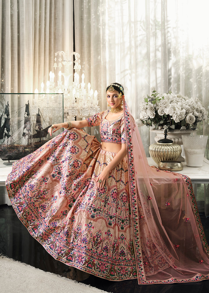 Buy Now Festive Peach Sequins Embroidered Wedding Trendy Lehenga Choli Online in USA, UK, Canada & Worldwide at Empress Clothing.