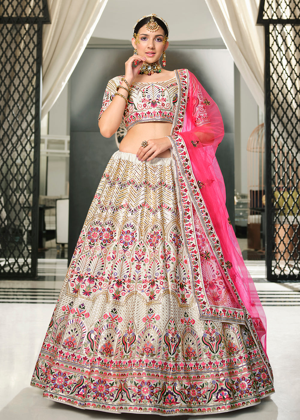 Buy Now Festive Off White Sequins Embroidered Wedding Trendy Lehenga Choli Online in USA, UK, Canada & Worldwide at Empress Clothing.
