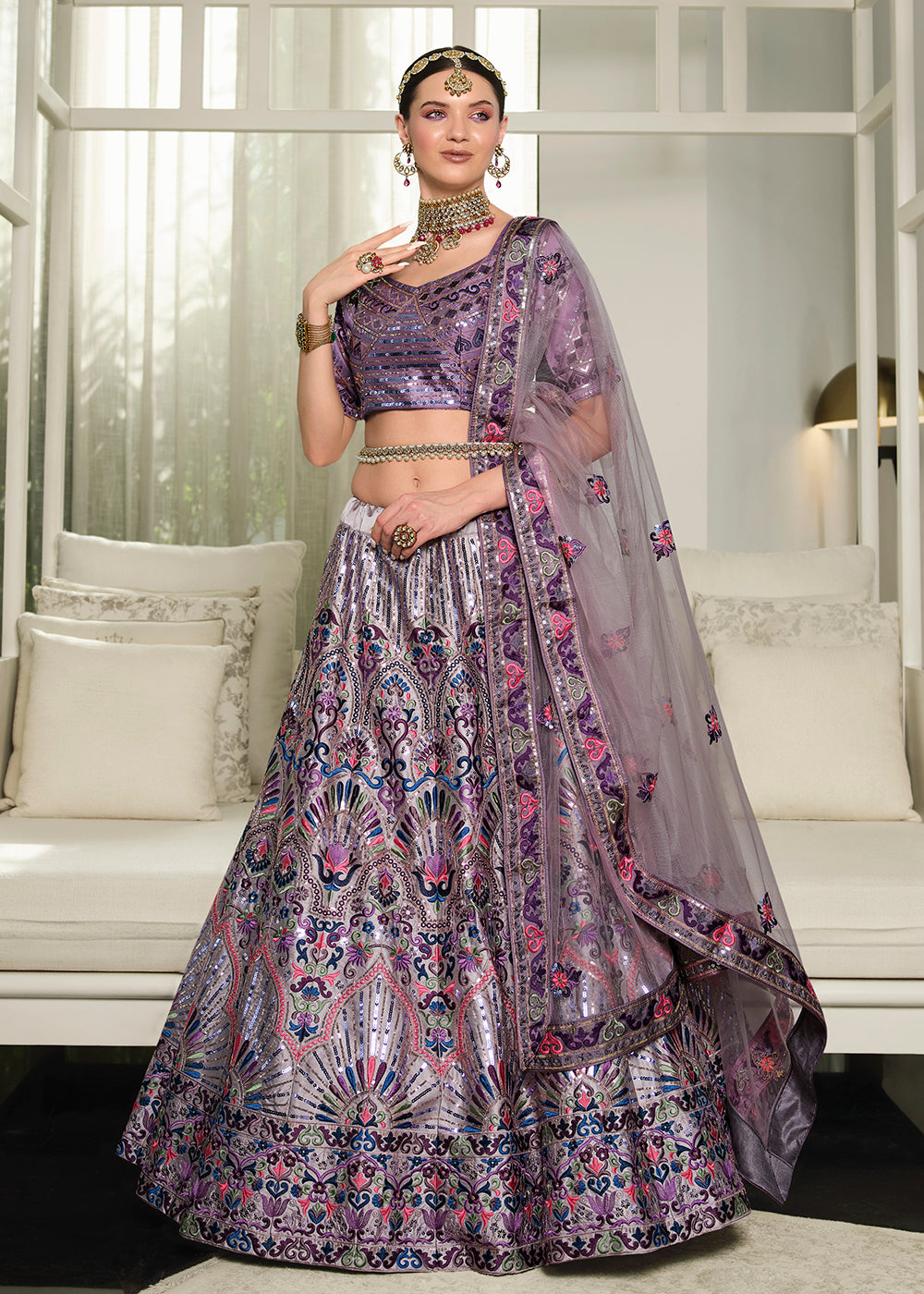 Buy Now Festive Purple Sequins Embroidered Wedding Trendy Lehenga Choli Online in USA, UK, Canada & Worldwide at Empress Clothing. 