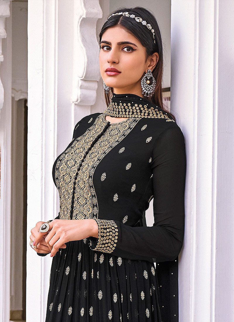 Buy Enchanting Black Pure Georgette Sharara - Embroidered Sharara Suit